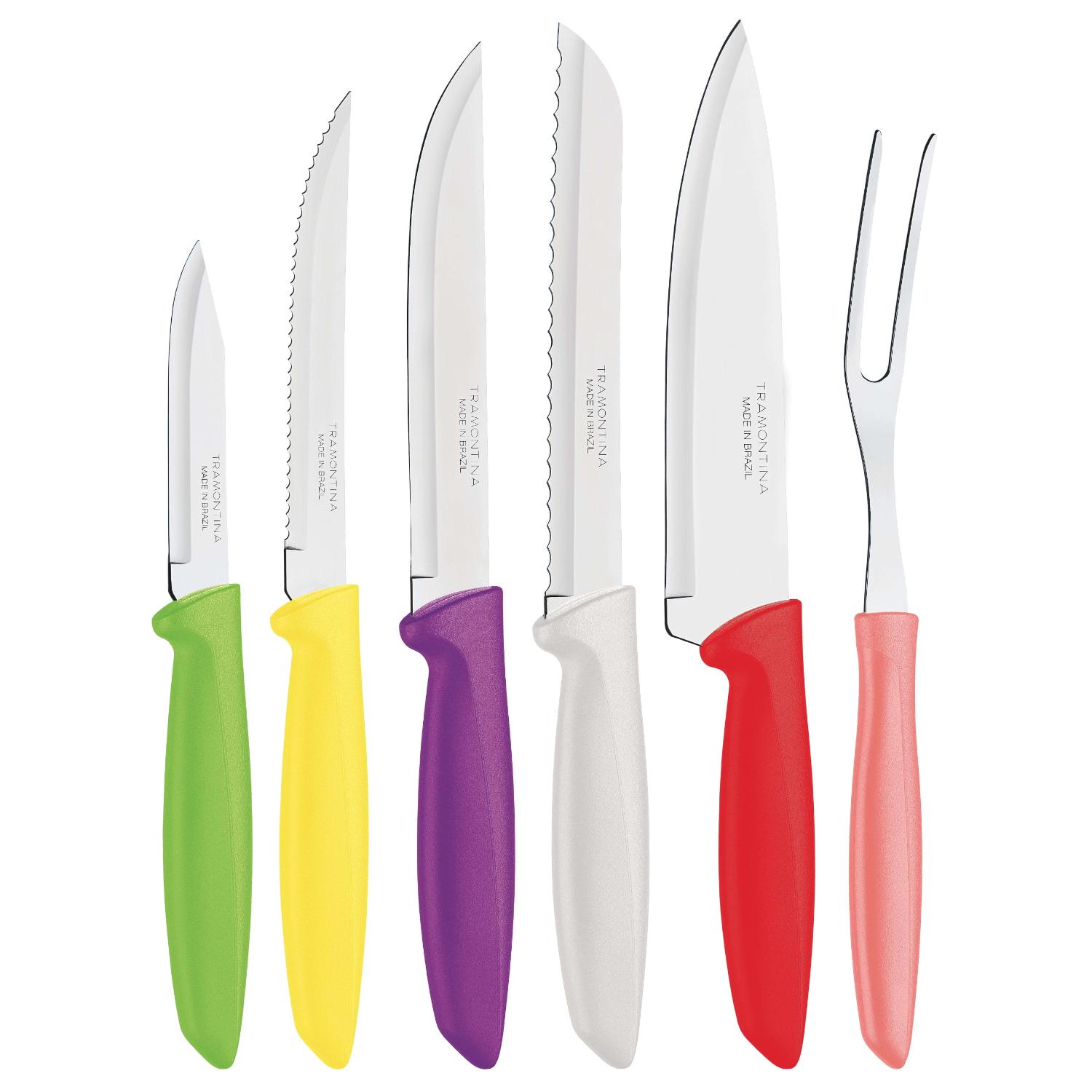 Tramontina 6-Piece Coloured Handle Kitchen Knife Set